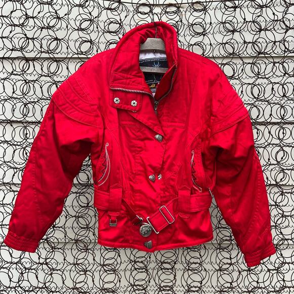 Vintage 80s Spyder Red Western Aztec Embroidered Outdoor Ski Coat Jacket Size 6 - Picture 1 of 10